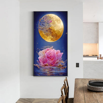 Flowers Blooming Under The Golden Moon 40*70CM(Canvas) Full Square Drill Diamond Painting