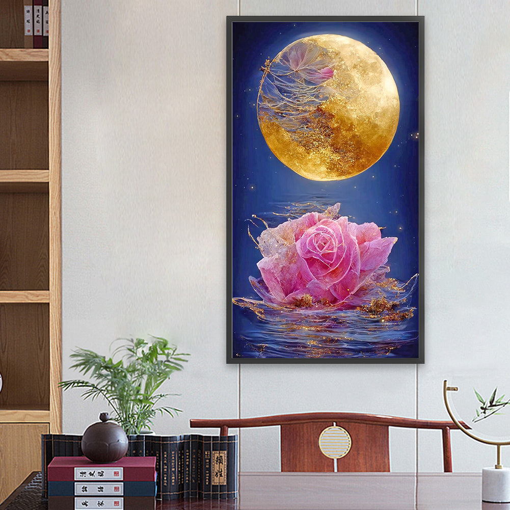 Flowers Blooming Under The Golden Moon 40*70CM(Canvas) Full Square Drill Diamond Painting