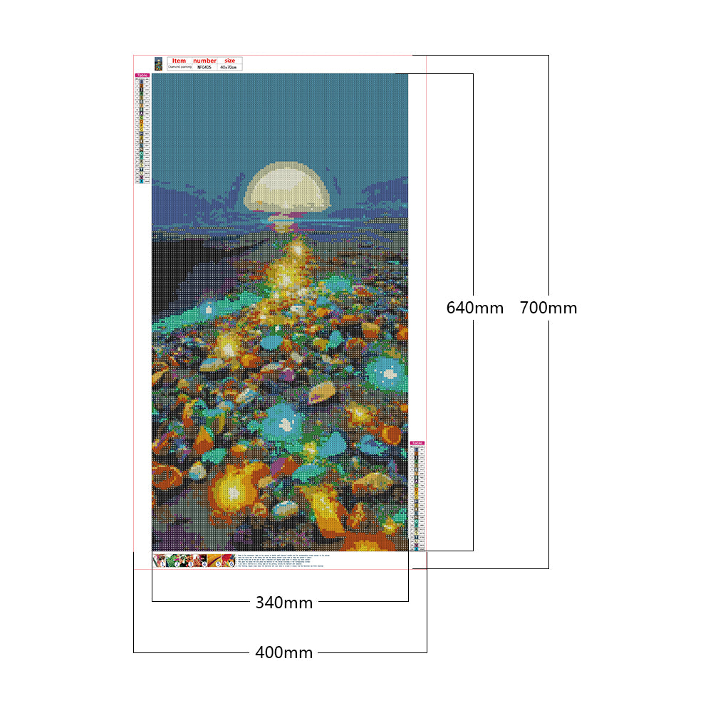 Glowing Colored Stones On The Seaside Under The Moon 40*70CM(Canvas) Full Square Drill Diamond Painting