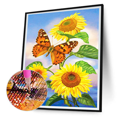 Sunflower Butterfly 30*40CM(Canvas) Full Round Drill Diamond Painting