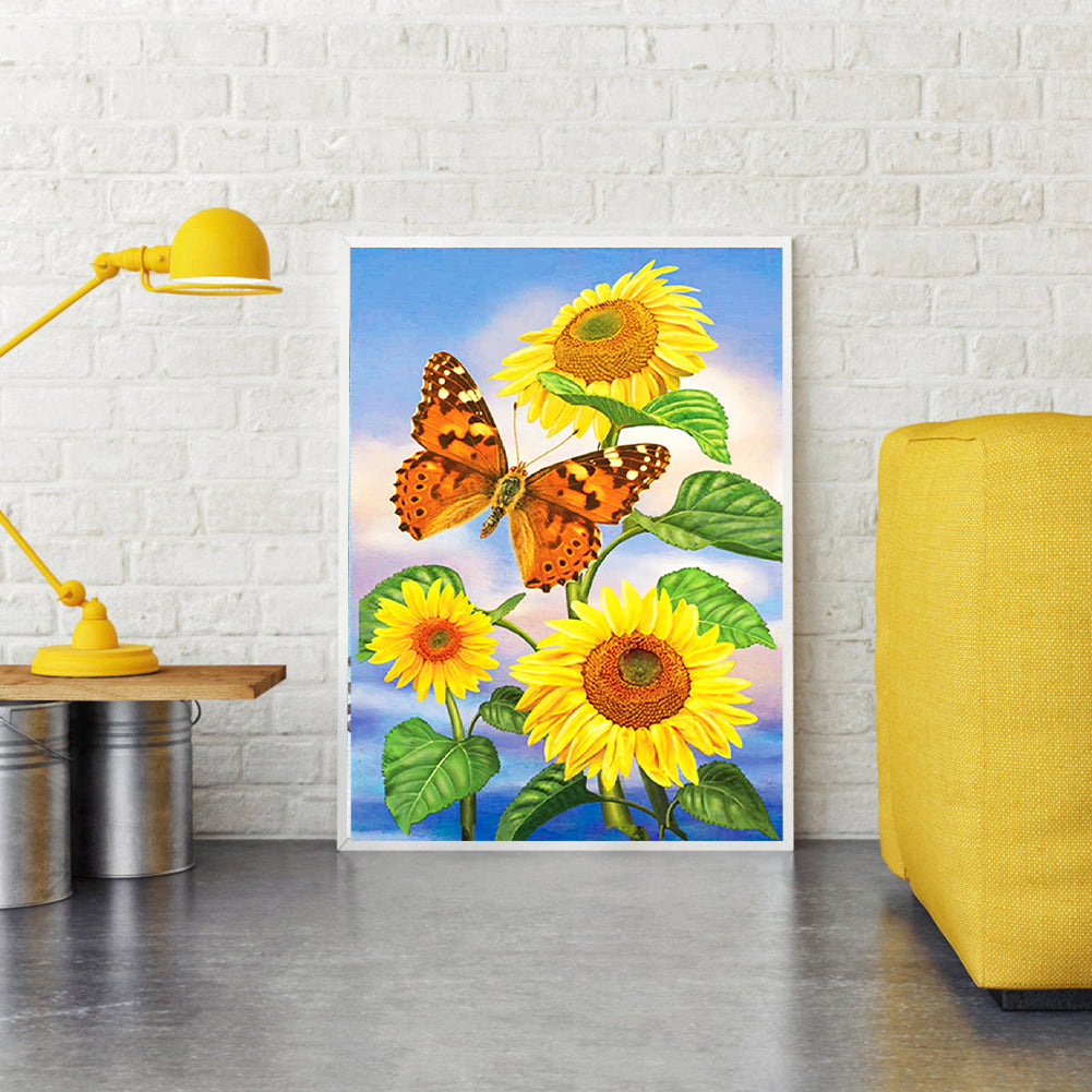 Sunflower Butterfly 30*40CM(Canvas) Full Round Drill Diamond Painting