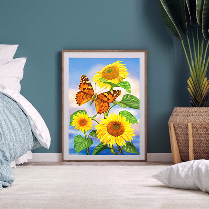 Sunflower Butterfly - Full Round Drill Diamond Painting 30*40CM