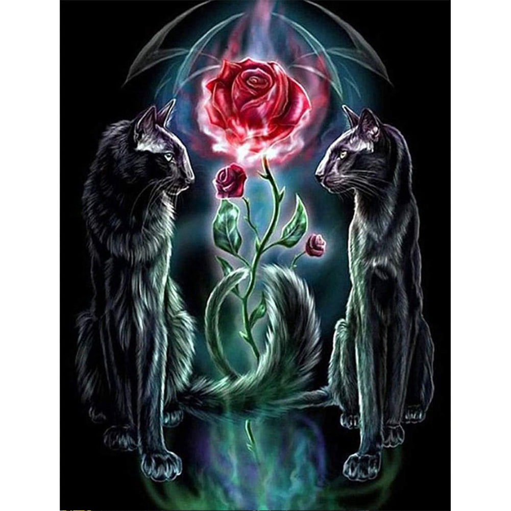 Rose Black Cat Guardian Beast - Full Round Drill Diamond Painting 30*40CM