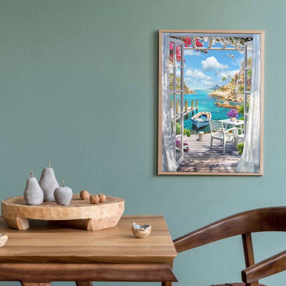 Sunshine Beach Outside The Window - Full Round Drill Diamond Painting 40*50CM