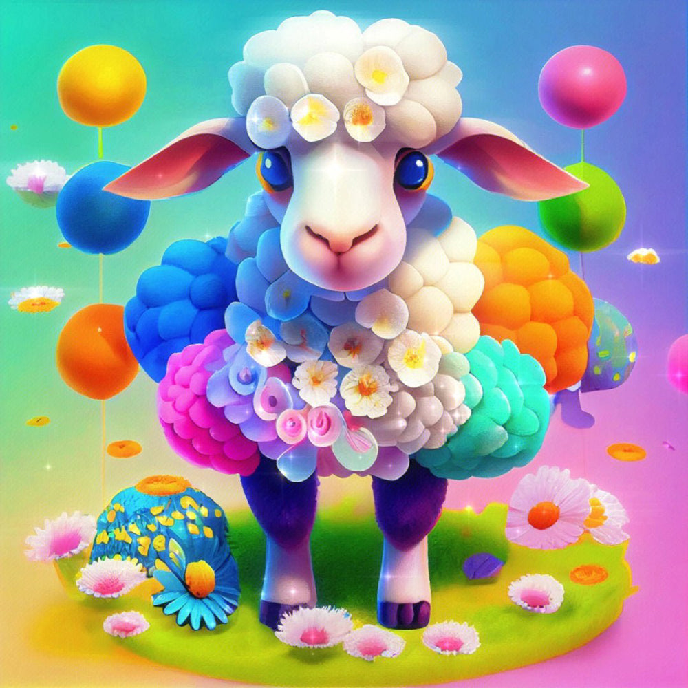 Rainbow Lamb 40*40CM(Canvas) Full Round Drill Diamond Painting