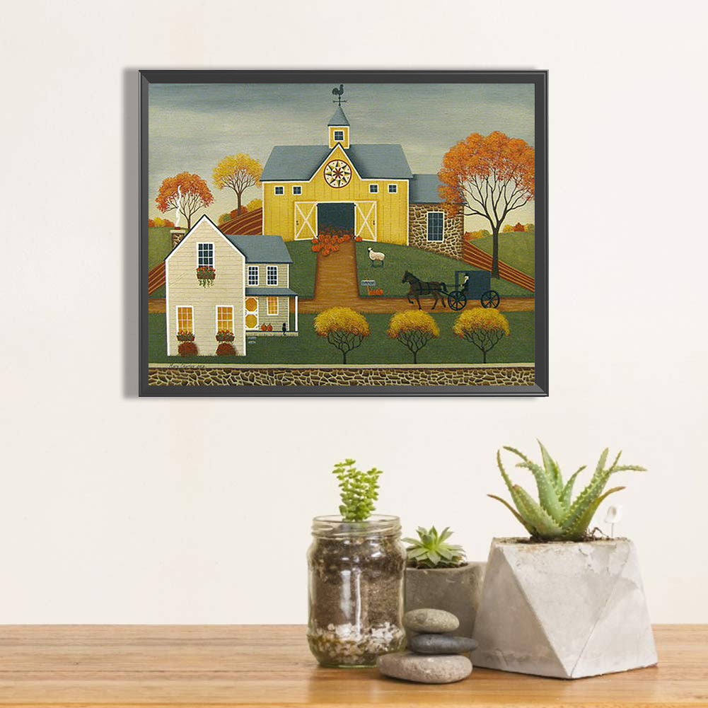 House In Rice Field - Full Round Drill Diamond Painting 50*40CM