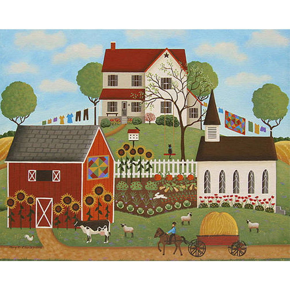 House In Rice Field 50*40CM(Canvas) Full Round Drill Diamond Painting