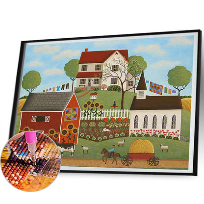 House In Rice Field 50*40CM(Canvas) Full Round Drill Diamond Painting