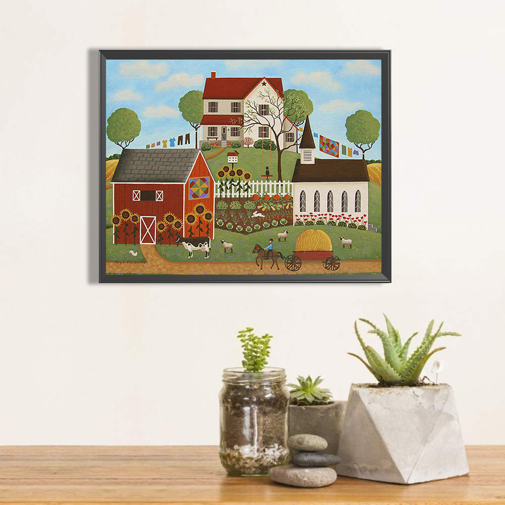 House In Rice Field - Full Round Drill Diamond Painting 50*40CM