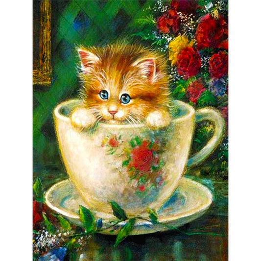 Teacup Kitten - Full Round Drill Diamond Painting 30*40CM