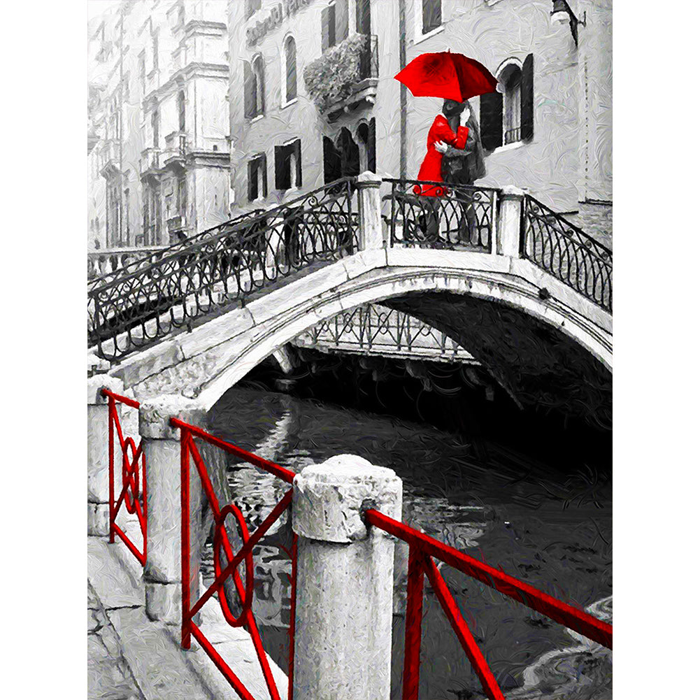 Couple On A Red Bridge - Full Round Drill Diamond Painting 30*40CM