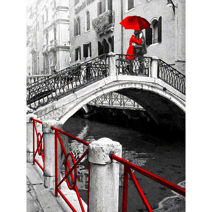 Couple On A Red Bridge - Full Round Drill Diamond Painting 30*40CM