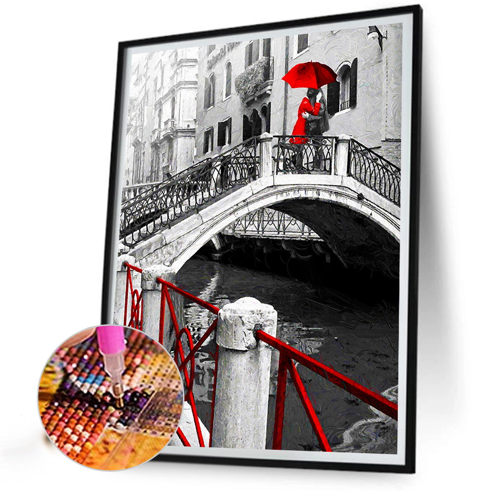 Couple On A Red Bridge - Full Round Drill Diamond Painting 30*40CM