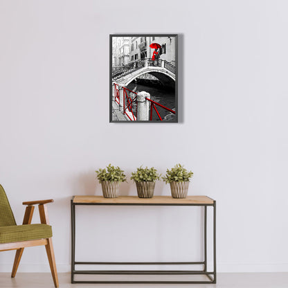 Couple On A Red Bridge - Full Round Drill Diamond Painting 30*40CM