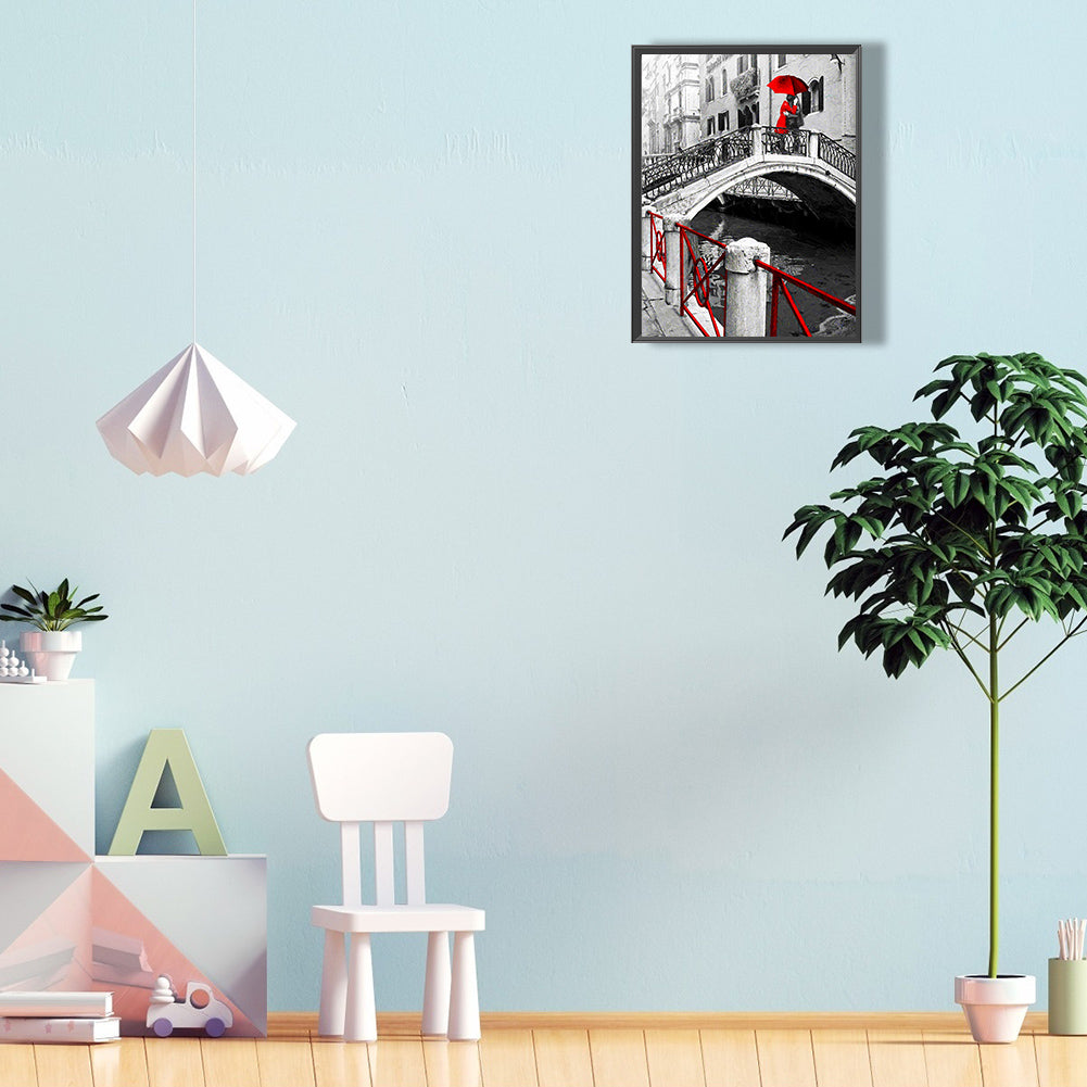 Couple On A Red Bridge - Full Round Drill Diamond Painting 30*40CM