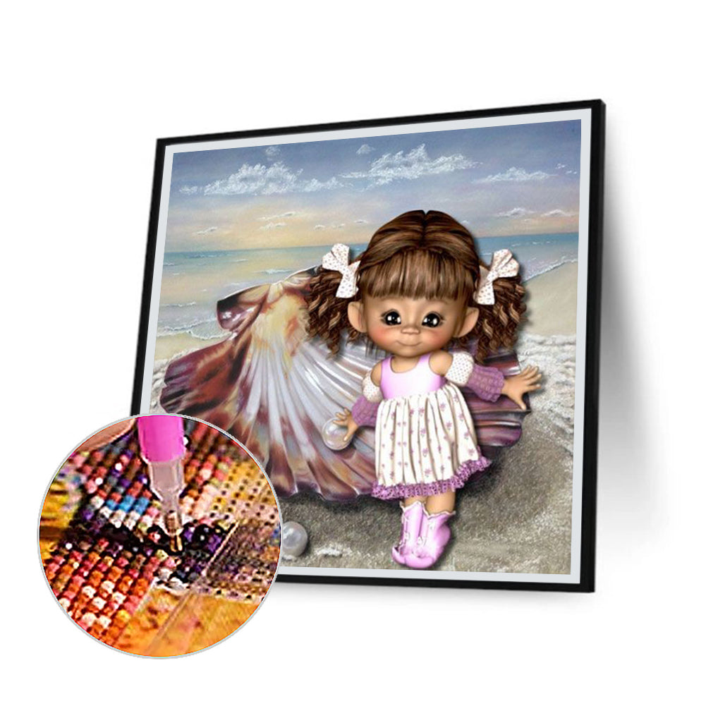 Girl With Big Eyes - Full Round Drill Diamond Painting 30*30CM