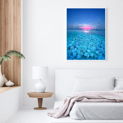 Beach Wave Art - Flower Sea Coastline - Full Round Drill Diamond Painting 40*50CM