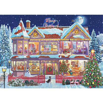 Christmas Atmosphere House - Full Round Drill Diamond Painting 40*30CM