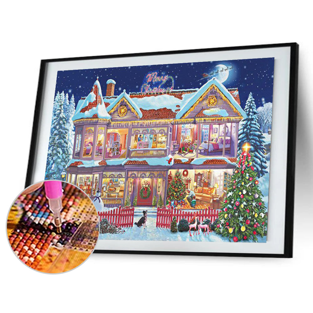 Christmas Atmosphere House - Full Round Drill Diamond Painting 40*30CM