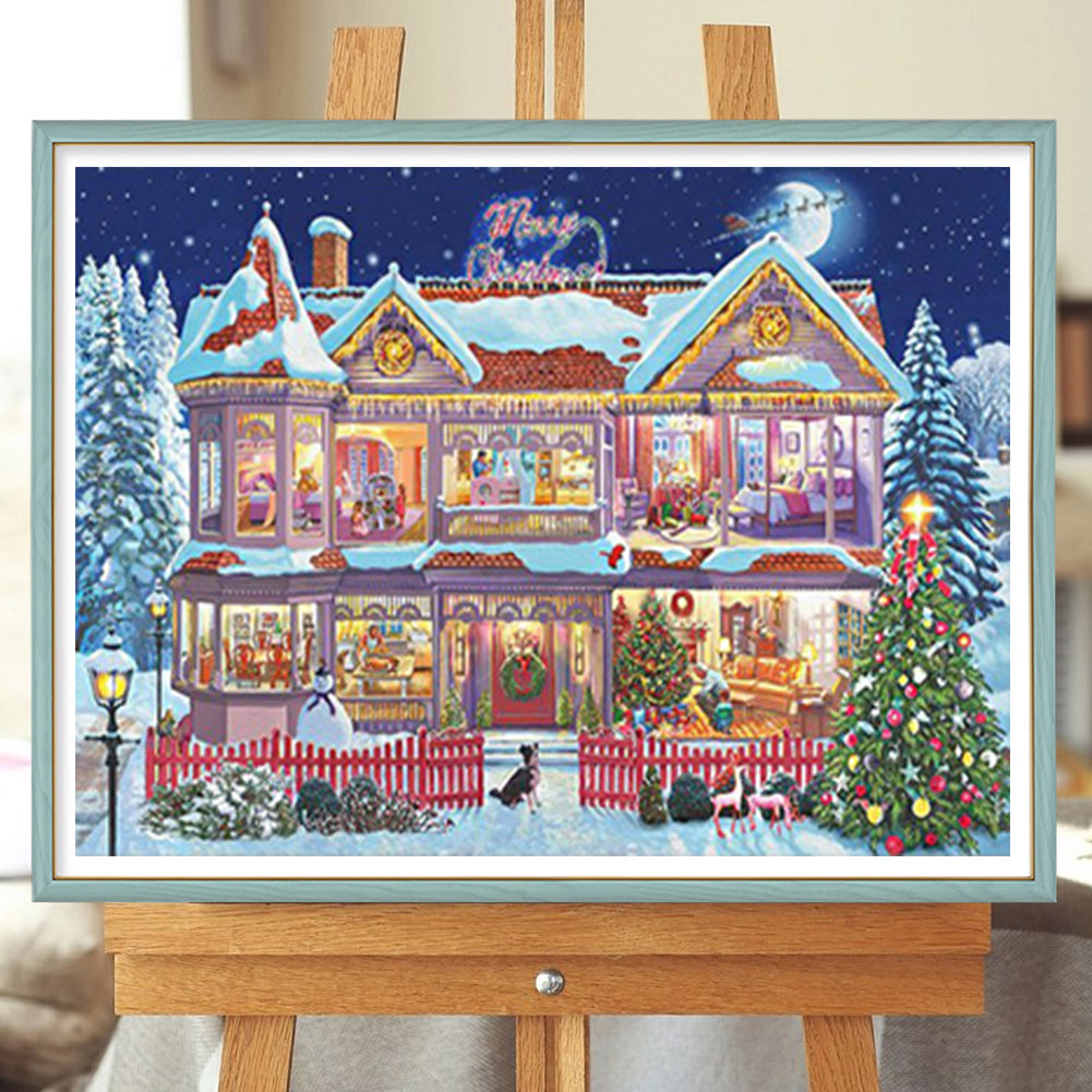 Christmas Atmosphere House - Full Round Drill Diamond Painting 40*30CM