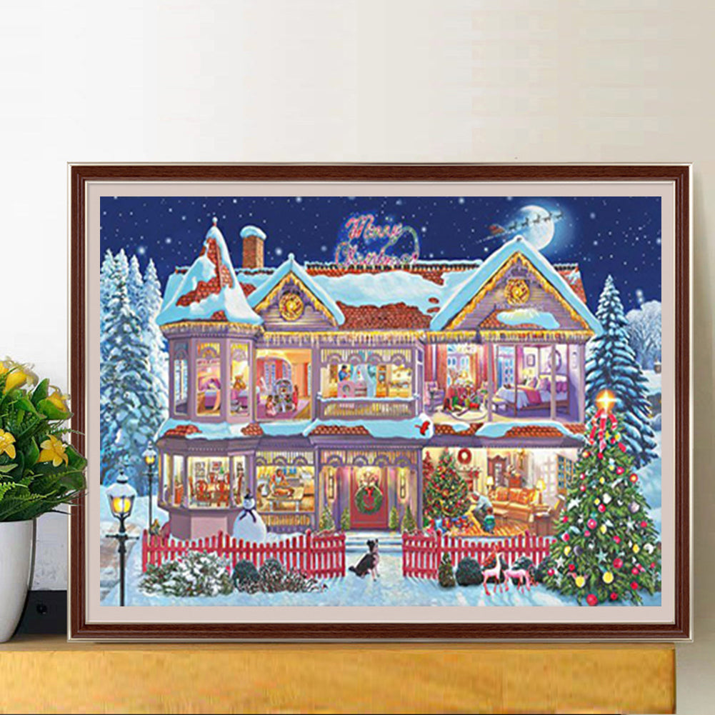 Christmas Atmosphere House - Full Round Drill Diamond Painting 40*30CM