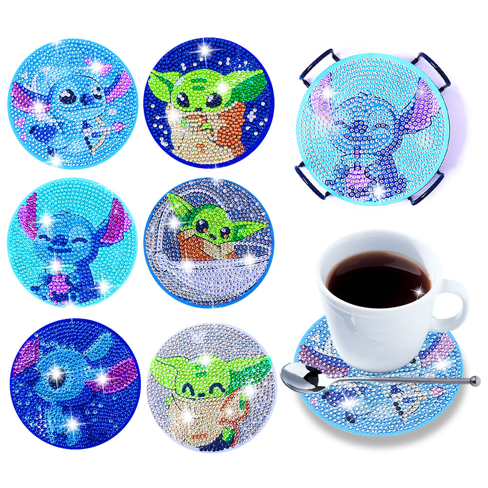 DIY Diamonds Painting Coaster with Rack Woody Cartoon Cup Mat Home Accessories