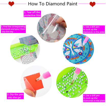 DIY Diamonds Painting Coaster with Rack Woody Cartoon Cup Mat Home Accessories