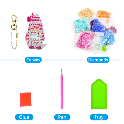 DIY Diamonds Painting Keychain Art Crafts Cartoon Key Ring Crystal for Kids Gift