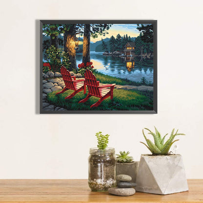 Lakeside Scenery - Full Round Drill Diamond Painting 50*40CM