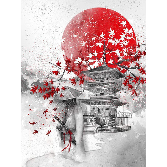 Red Sun Pavilion Samurai 30*40CM(Canvas) Full Round Drill Diamond Painting