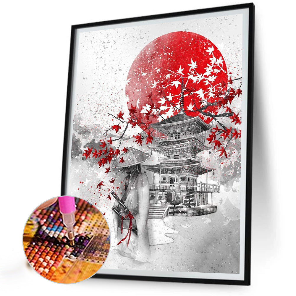 Red Sun Pavilion Samurai 30*40CM(Canvas) Full Round Drill Diamond Painting