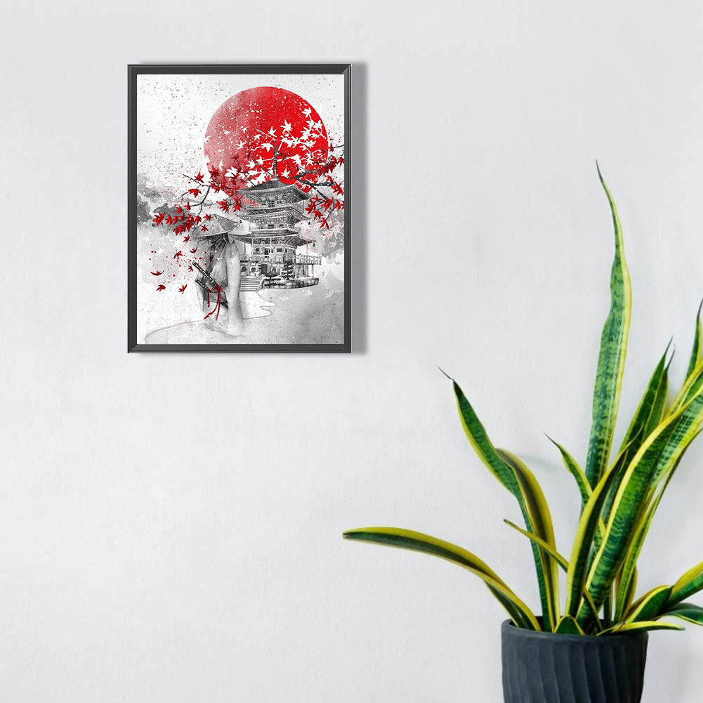 Red Sun Pavilion Samurai - Full Round Drill Diamond Painting 30*40CM