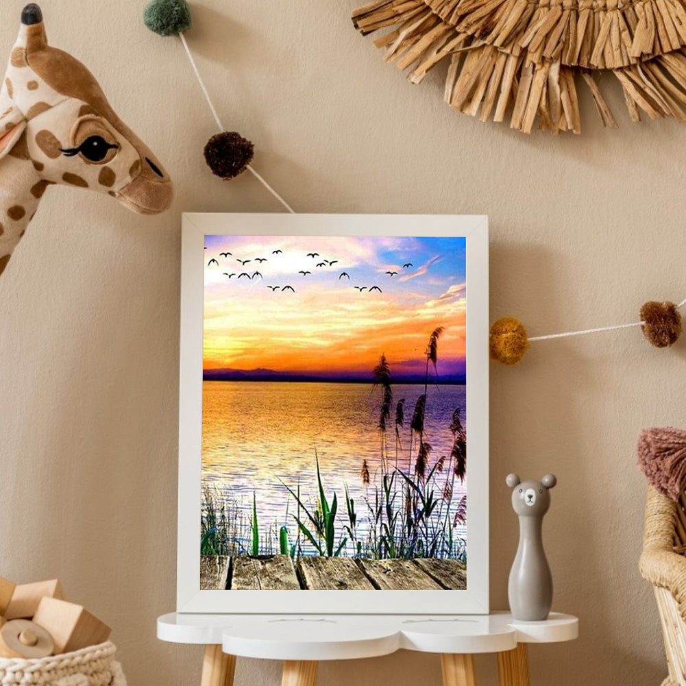 Sunset Mountain Lake - Full Round Drill Diamond Painting 50*60CM