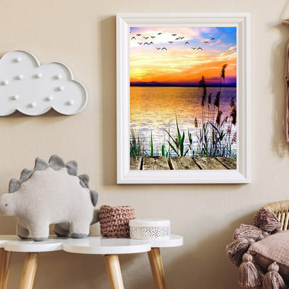 Sunset Mountain Lake - Full Round Drill Diamond Painting 50*60CM