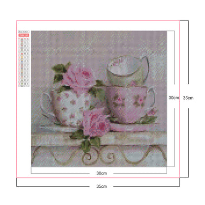 Teacup And Roses On Table - Full Square Drill Diamond Painting 30*30CM