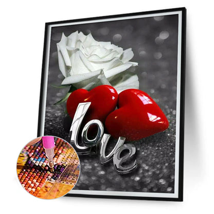 Valentines Day Love White Roses 30*40CM(Canvas) Full Round Drill Diamond Painting