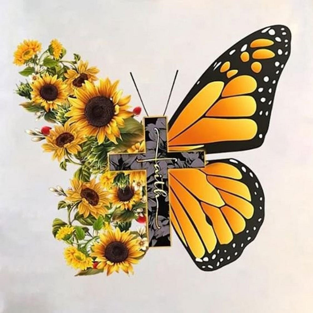 Butterfly Sunflower 40*40CM(Canvas) Full Square Drill Diamond Painting