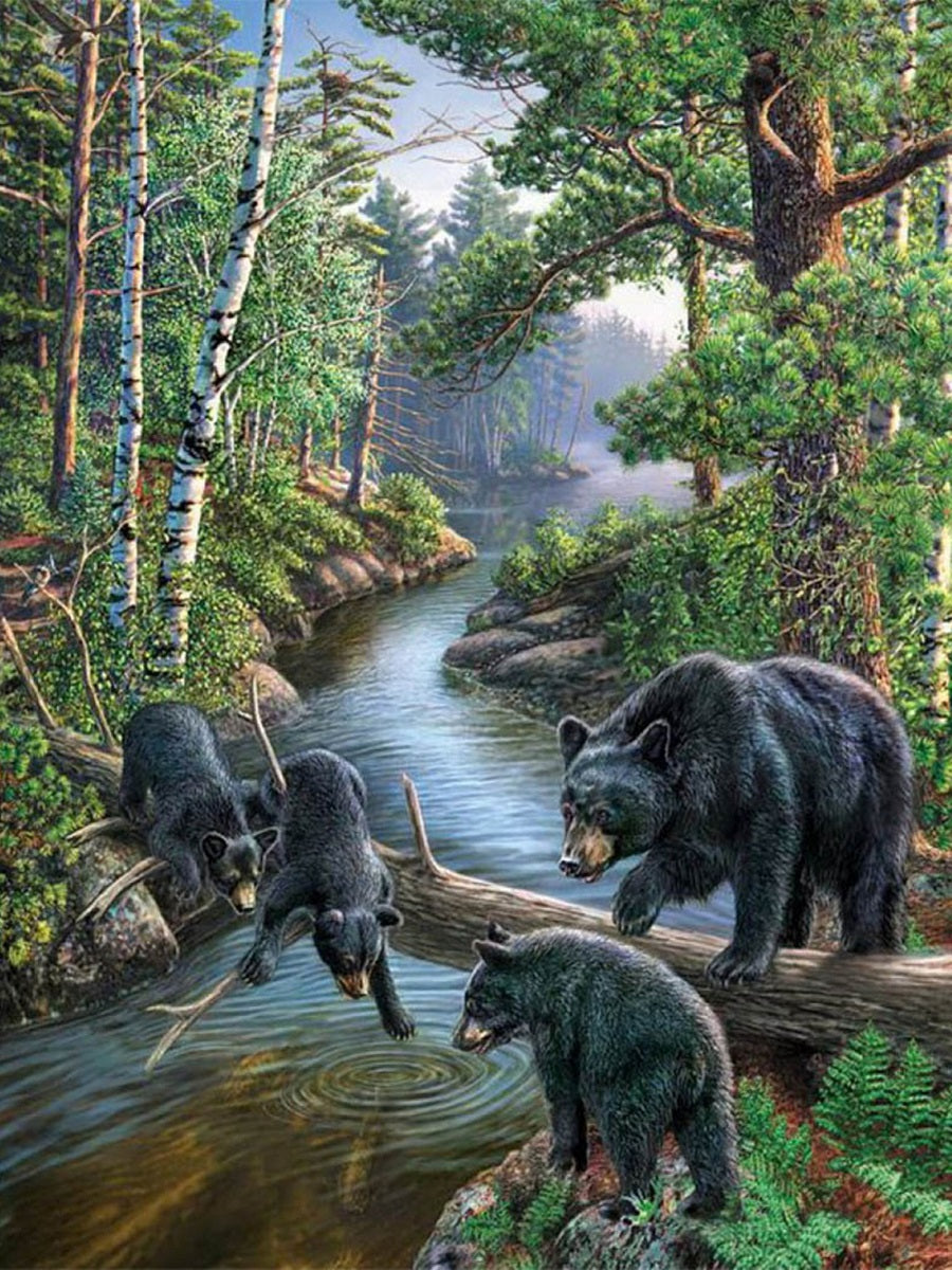 Forest Black Bear 40*50CM(Canvas) Full Round Drill Diamond Painting
