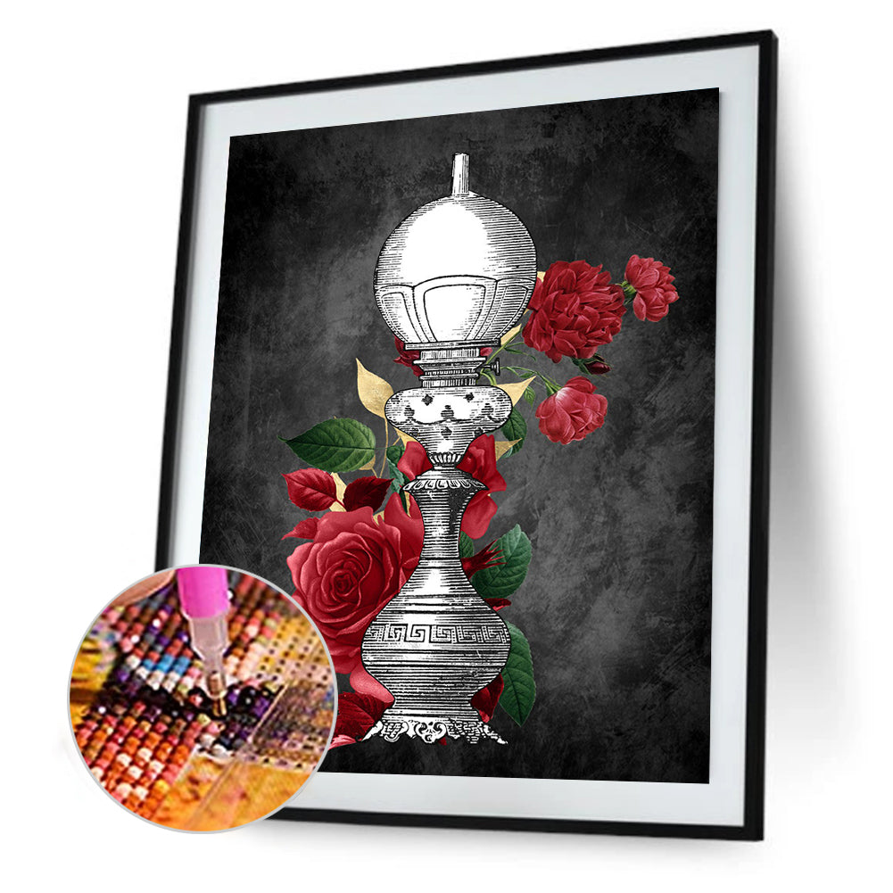 Red Rose Light Stand - Full Round Drill Diamond Painting 30*40CM