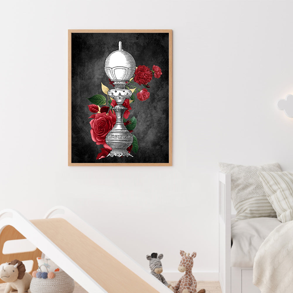 Red Rose Light Stand - Full Round Drill Diamond Painting 30*40CM