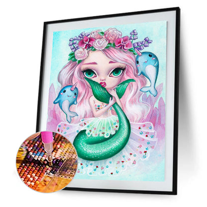 Cartoon Mermaid With Big Eyes - Full Round Drill Diamond Painting 30*40CM