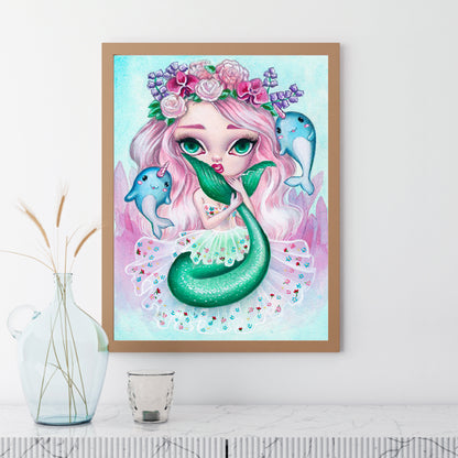 Cartoon Mermaid With Big Eyes - Full Round Drill Diamond Painting 30*40CM