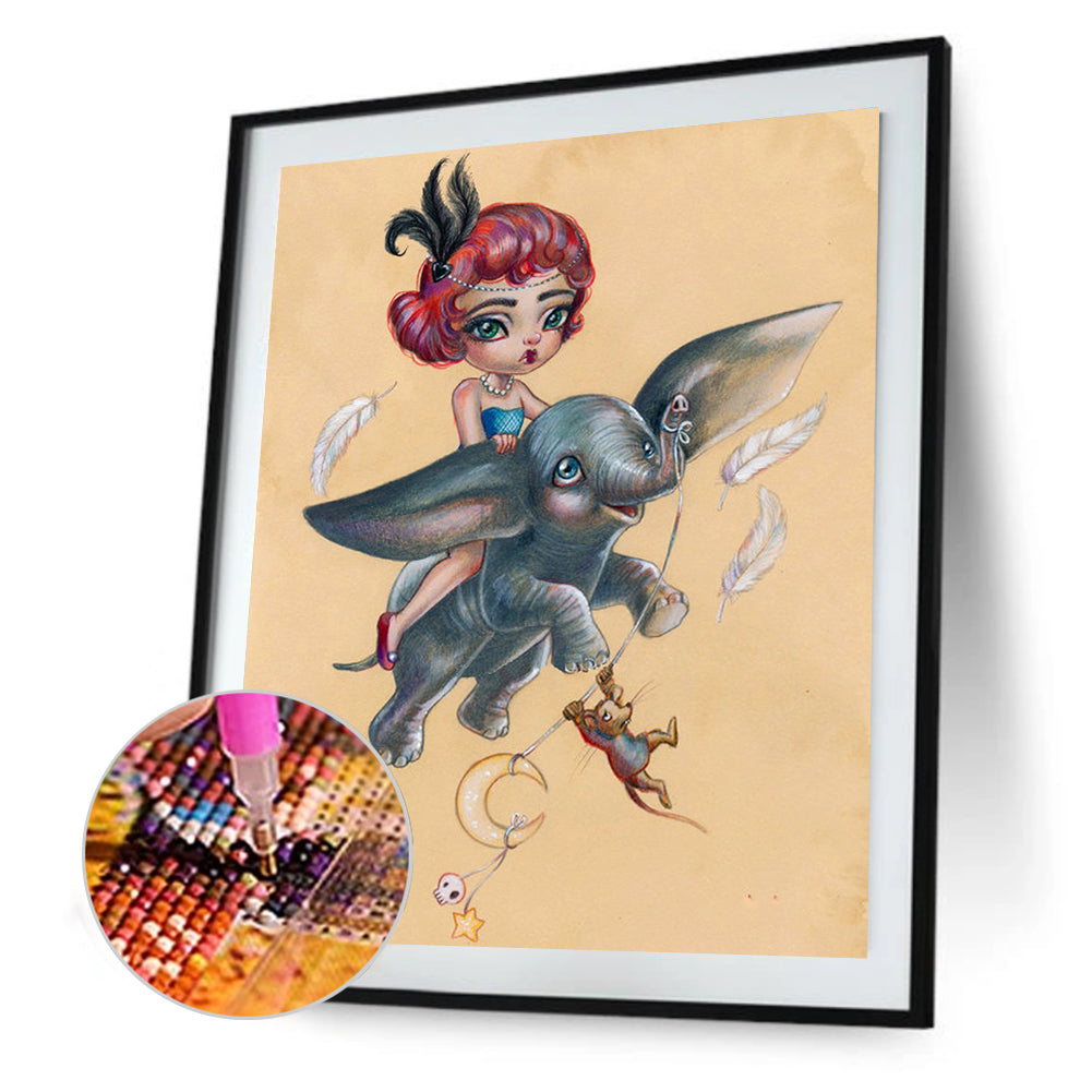 Big Eyes Cartoon Dumbo Girl - Full Round Drill Diamond Painting 30*40CM