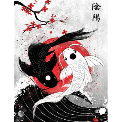 Taichi Black And White Koi 30*40CM(Canvas) Full Round Drill Diamond Painting