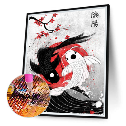 Taichi Black And White Koi - Full Round Drill Diamond Painting 30*40CM