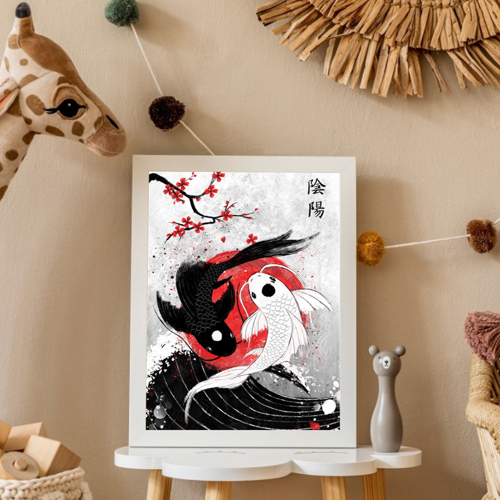 Taichi Black And White Koi 30*40CM(Canvas) Full Round Drill Diamond Painting