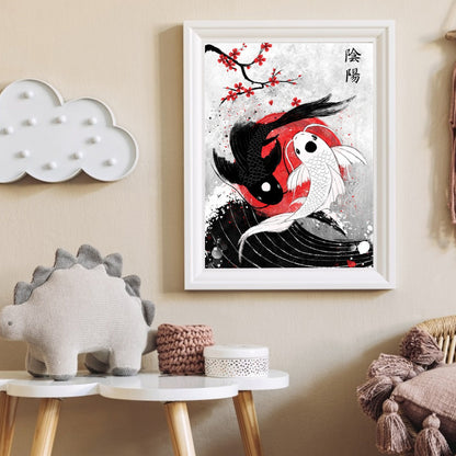 Taichi Black And White Koi 30*40CM(Canvas) Full Round Drill Diamond Painting