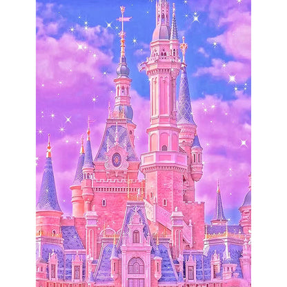 Pink Castle - Full Round Drill Diamond Painting 40*50CM