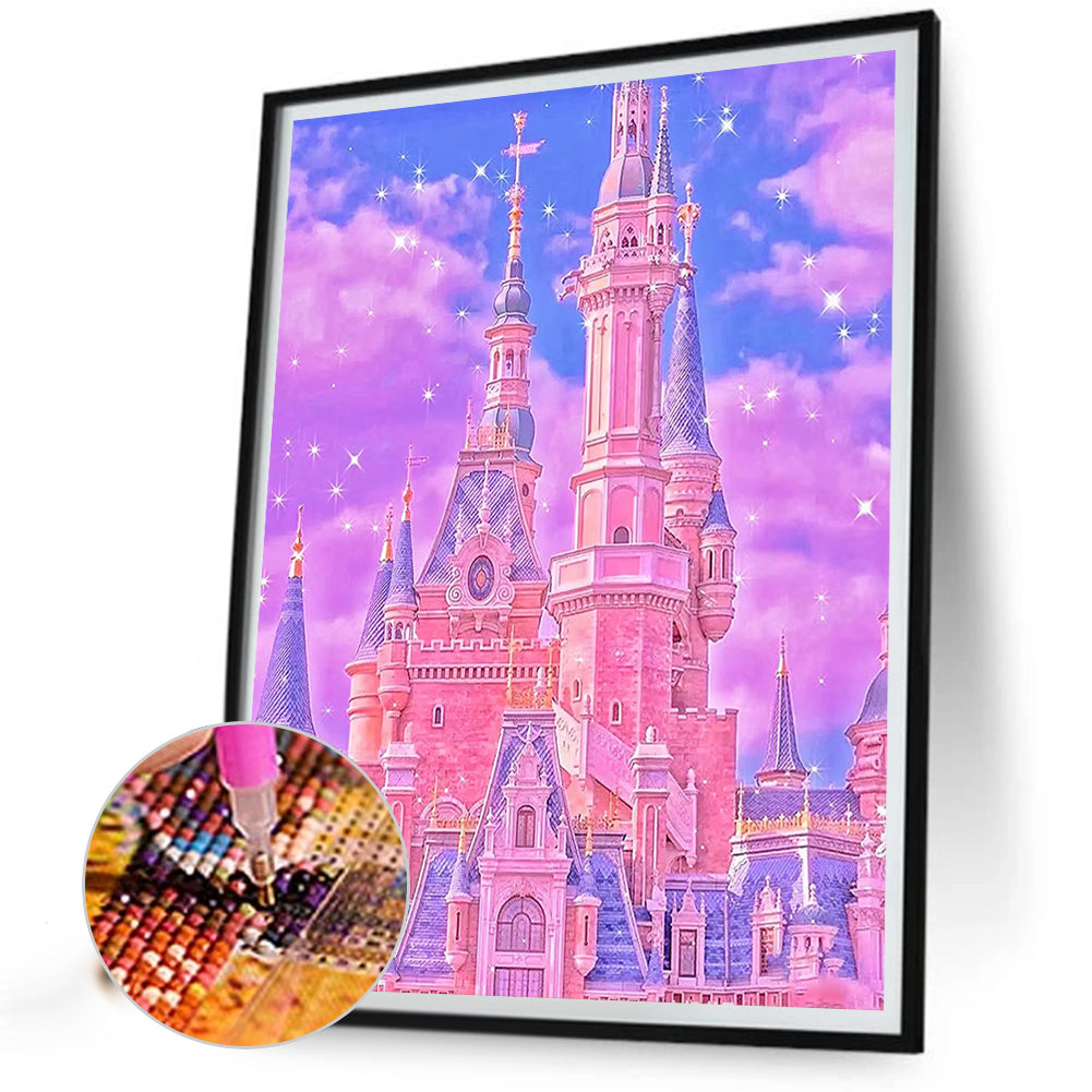 Pink Castle - Full Round Drill Diamond Painting 40*50CM