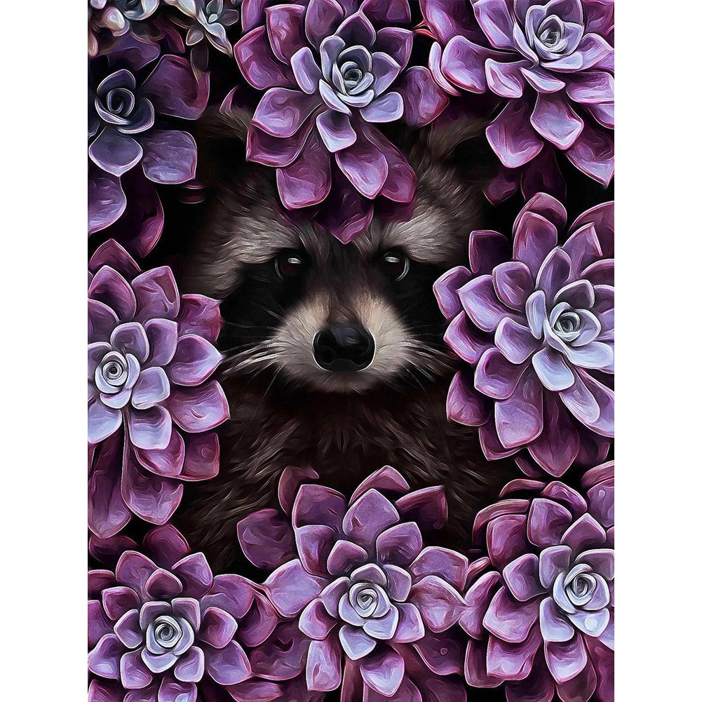 Raccoon Hiding In Succulent - Full Round Drill Diamond Painting 30*40CM